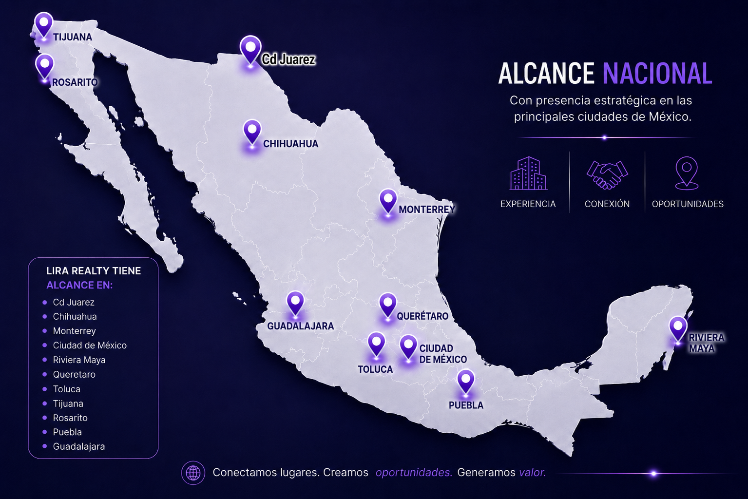 Mapa de presencia de Lira Realty en México